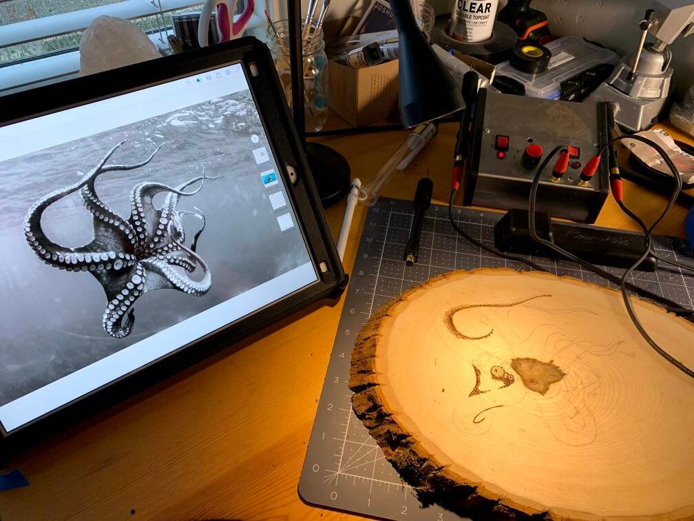 Octopus Pyrography Carving Wall Art - Etsy