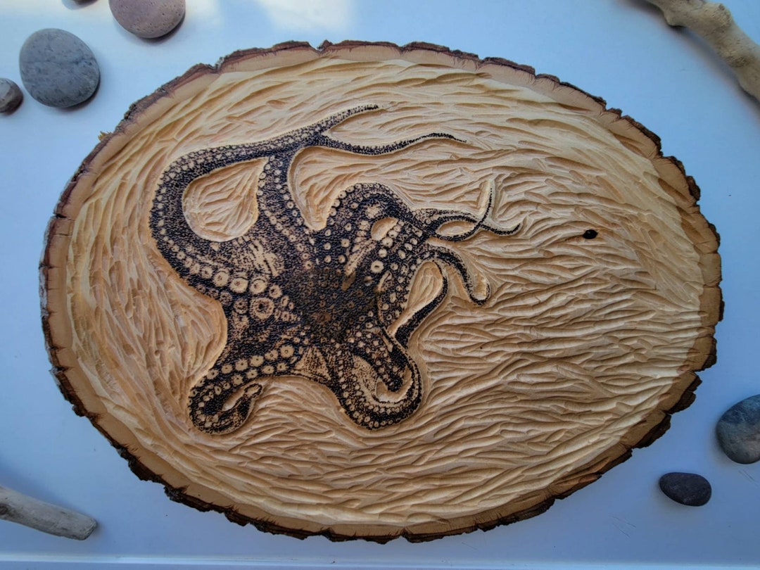 Octopus Pyrography Carving Wall Art - Etsy