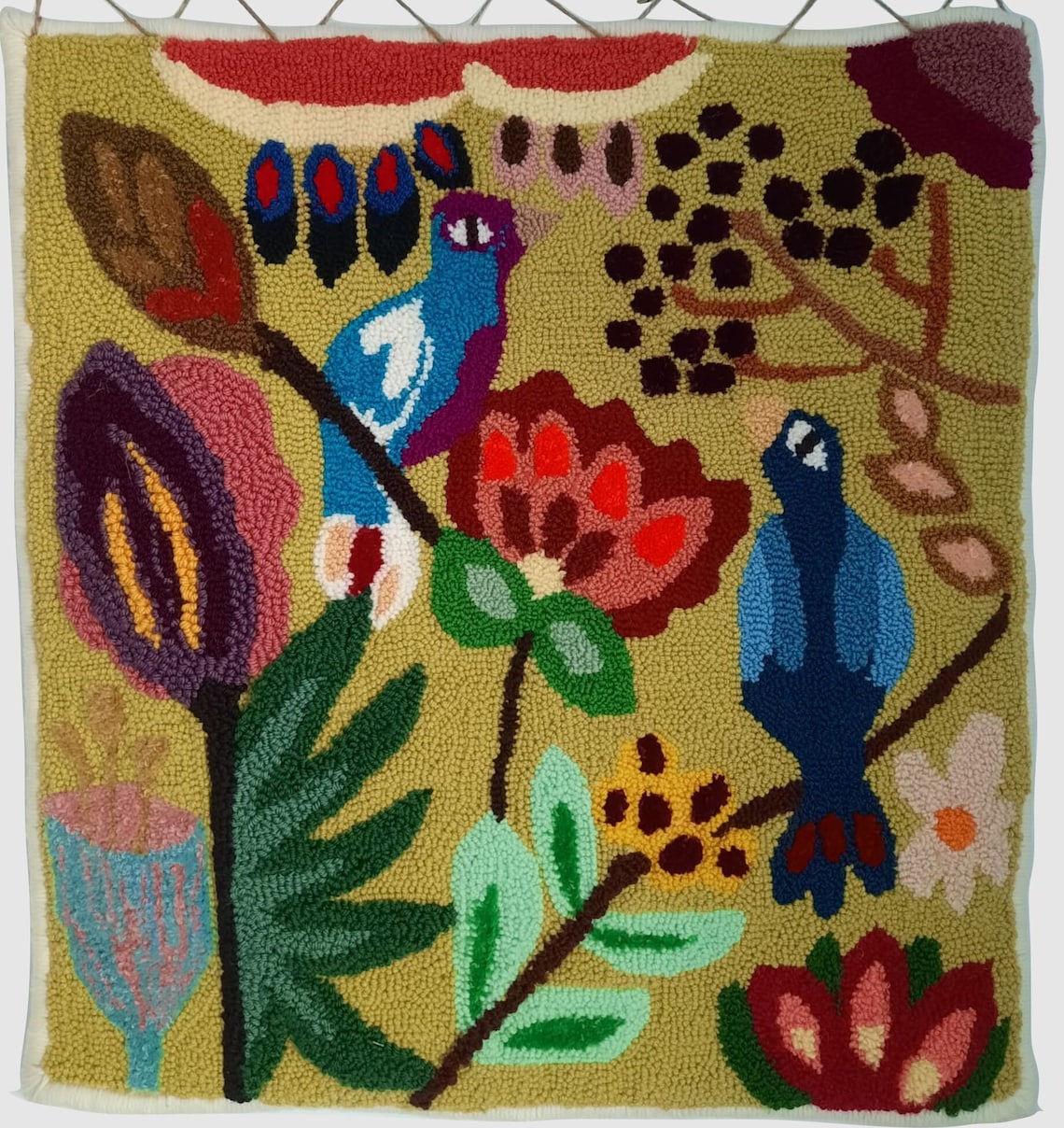 Punch Needle Pattern Birds and Flowers Pattern Drawn on Fabric Etsy UK