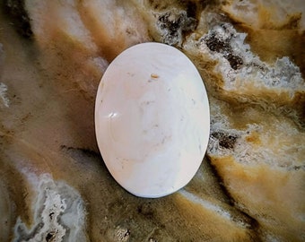 White Calcite Finished Oval Cabochon - 28x20mm