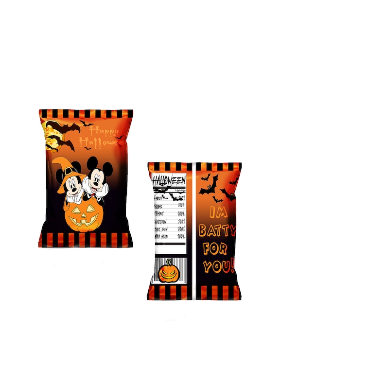 Halloween im batty for you chip bag-mickey inspired-customed halloween bag-Halloween Birthday Bag-trunk or treat bags-printed