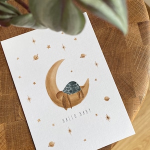 Postkarte Mond und Schildkröte A6 Karte Geburt Karte Geschenkidee Mama und Papa