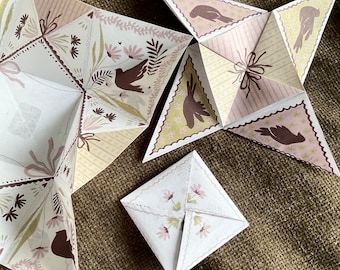 Victorian Puzzle Purse, Origami, Origami Card, Valentine's Day Card, Folding Cards, Victorian Purse, Valentine's Day