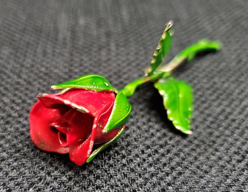 Flower Power Red Rose Brooch in Enamel