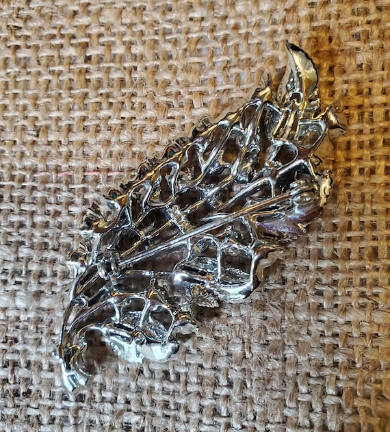 Vintage Silver and Sapphire Blue Leaf Brooch - image 3