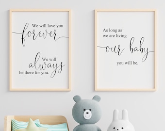 Printable Nursery wall art set, quote, digital art, digital download, Nursery art, children decor, baby shower gift, poster set forever