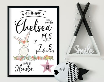 Printable birth stats wall art, Birth announcement, custom nursery decor, Digital Print, digital file personalized