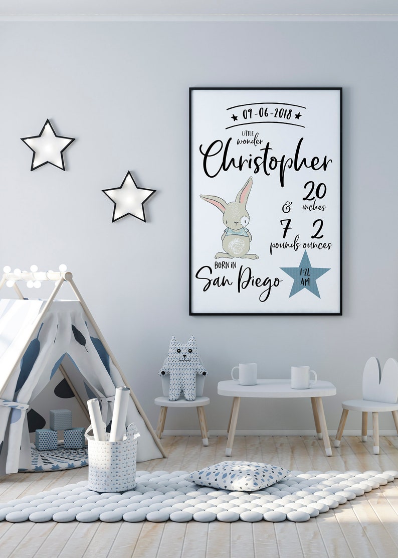 Printable Birth Stats Wall Art, Birth Announcement, Custom Nursery ...