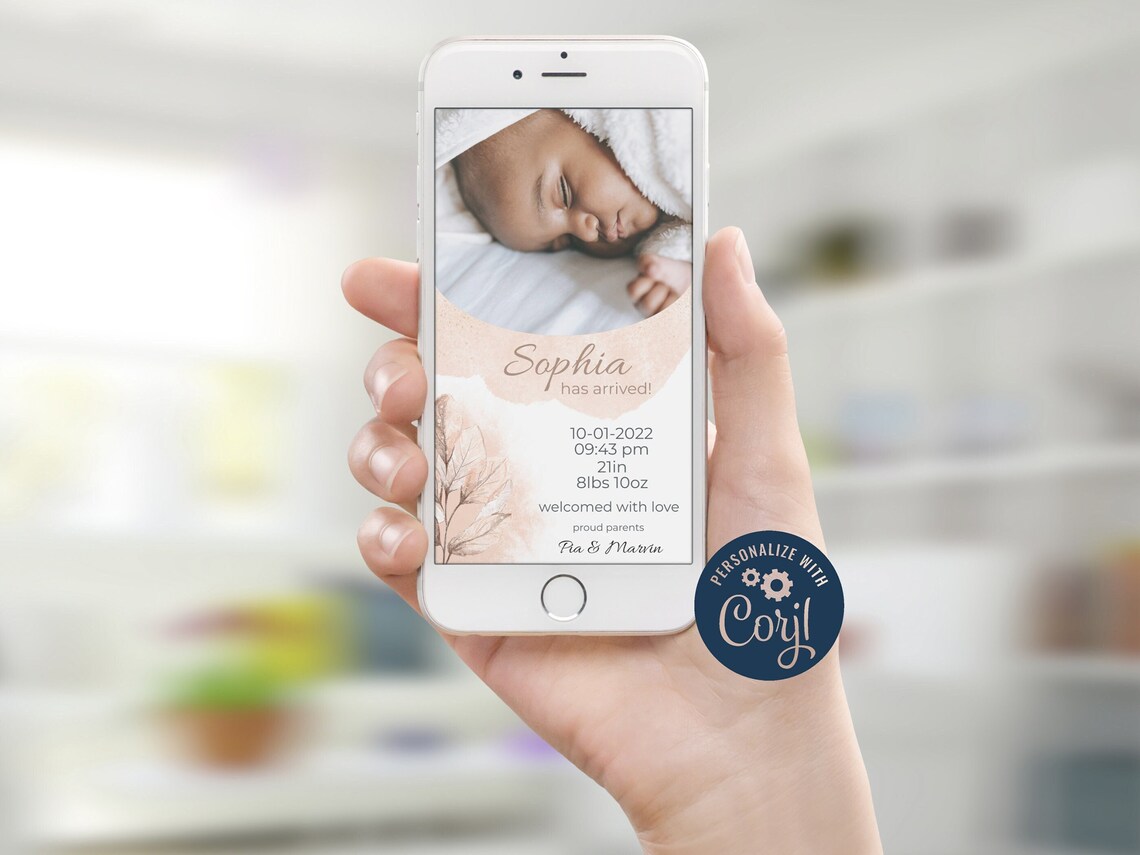 Editable Birth Announcement Ecard / Baby Has Arrived / Digital Greeting