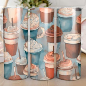 Iced Coffee mugs retro pattern Tumbler Wrap Design 20oz Skinny Tumbler PNG Coffee Lover Sublimation Design digital Download commercial use