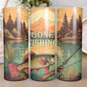 Retro Gone Fishing Tumbler Wrap Design 20oz Skinny Tumbler PNG Fisherman Sublimation Design digital Download commercial use