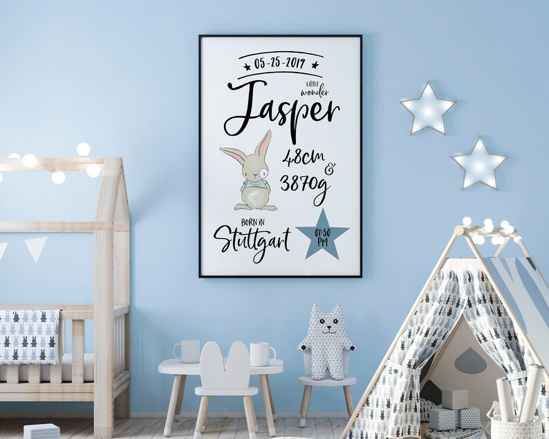 Printable Birth Stats Wall Art, Birth Announcement, Custom Nursery ...