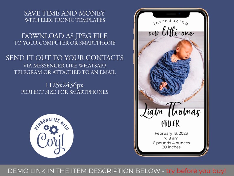 Editable Birth Announcement Ecard / Our Little One / Digital Etsy
