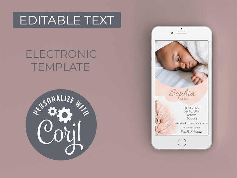 Editable Birth Announcement Ecard / Baby Has Arrived / Digital Greeting