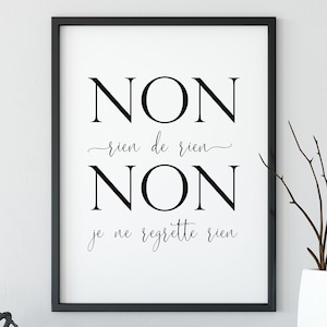Printable wall art quote &quot;je ne regrette rien&quot; wall decor instant download Edith Piaf