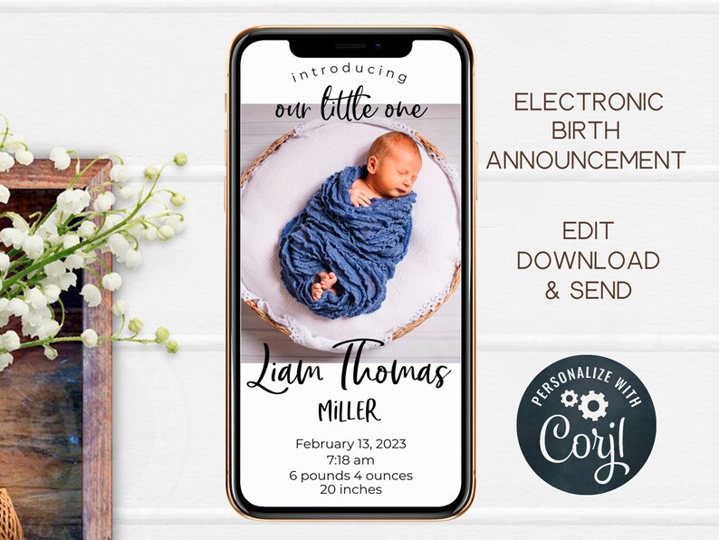 Editable Birth Announcement Ecard / Our Little One / Digital Etsy