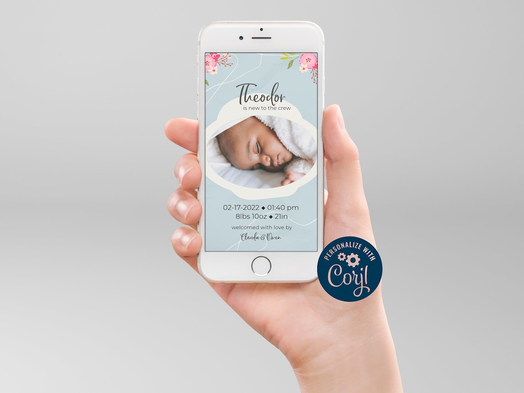 Editable Birth Announcement Ecard / Baby Has Arrived / Rainbow