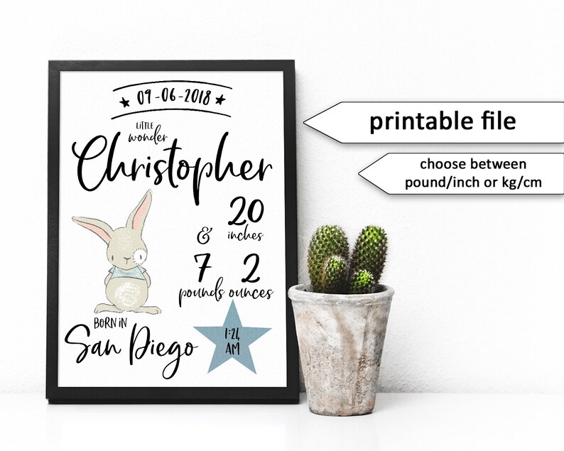 Printable Birth Stats Wall Art, Birth Announcement, Custom Nursery ...