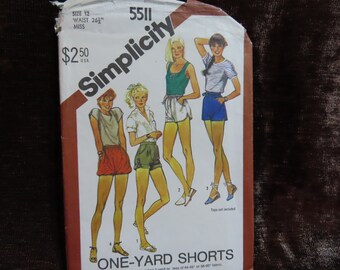 Vintage Misses' Shorts Sewing Pattern Simplicity 5511 size 12 UNCUT