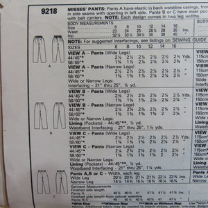 Vintage Misses' Pants Sewing Pattern McCall's 9218 size 12 UNCUT image 2