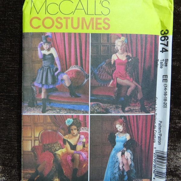 Misses'/Women's Dress Saloon Girl Reenactment, Frontier Old West, Costume McCall's 3674 Sewing Pattern size 14-16-18-20 UNCUT