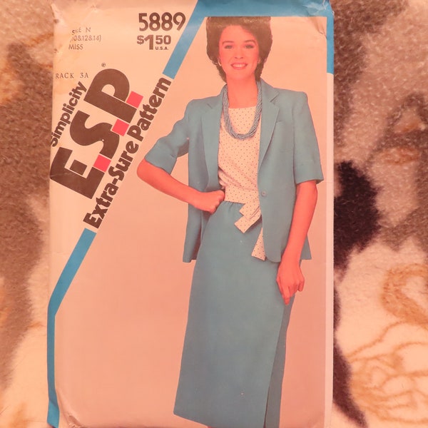 Vintage Misses' Top, Skirt and Jacket Sewing Pattern E.S.P. Simplicity 5889 size 10-12-14 UNCUT