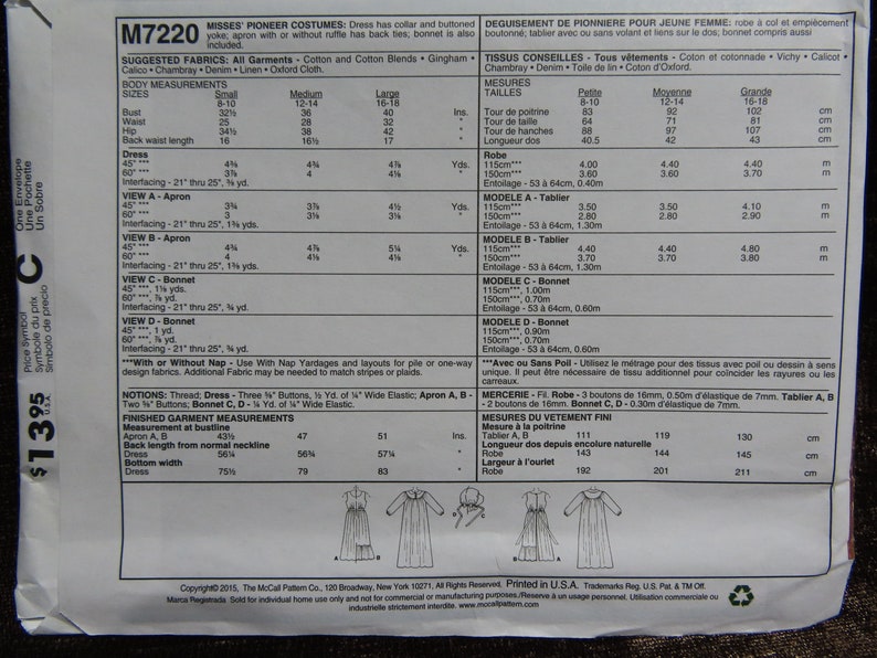 Misses'/women's Costume Pioneer Dress With Apron and Living