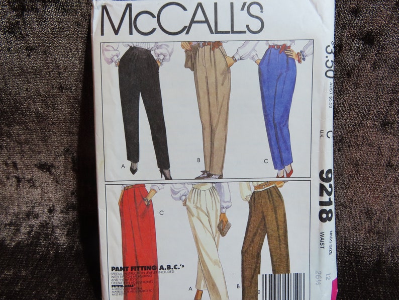 Vintage Misses' Pants Sewing Pattern McCall's 9218 size 12 UNCUT image 1