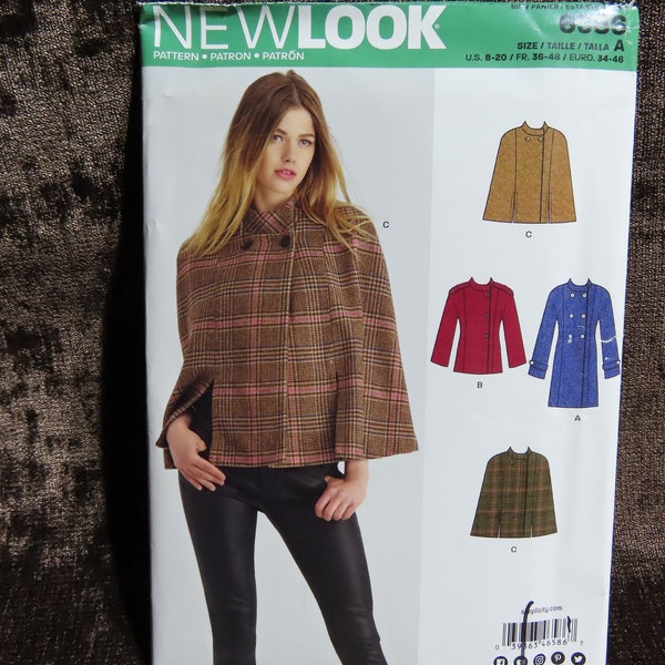 Misses/Women's Coat Sewing Pattern New Look 6586 (Simplicity) size 8-10-12-14-16-18-20  UNCUT