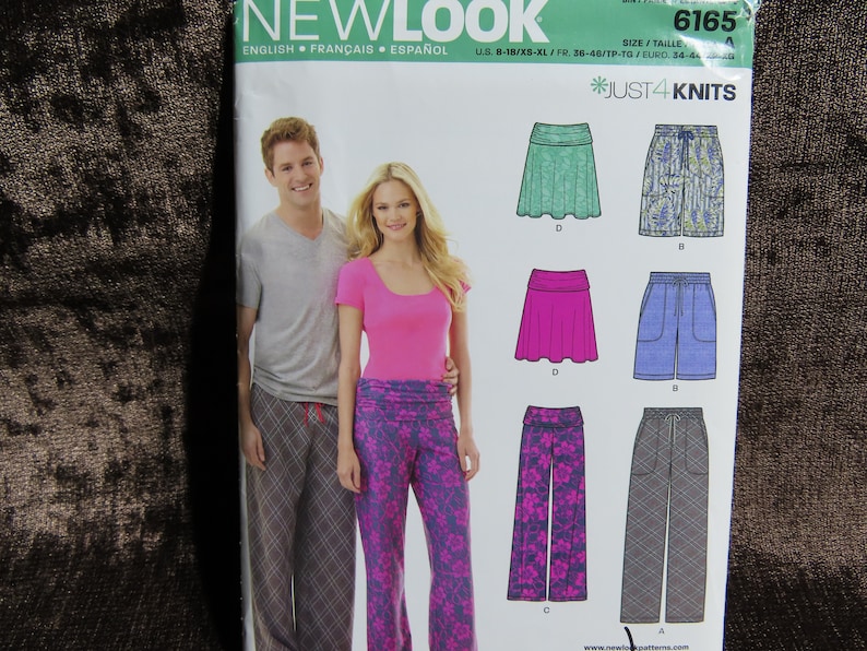 Women/Men's Pants Shorts Skirt for Knits Sewing Pattern New Look Simplicity 6165 size Men's XS-S-M-L-XL Women's 8-10-12-14-16-18 UNCUT image 1