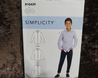 Boys Shirt sewing pattern Simplicity 10439/9056 size 3-4-5-6 UNCUT