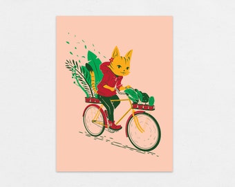 Cat Bike - Screen Printed Poster 18x24