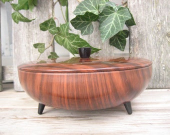 Mid century Blechdose mit Teak Dekor