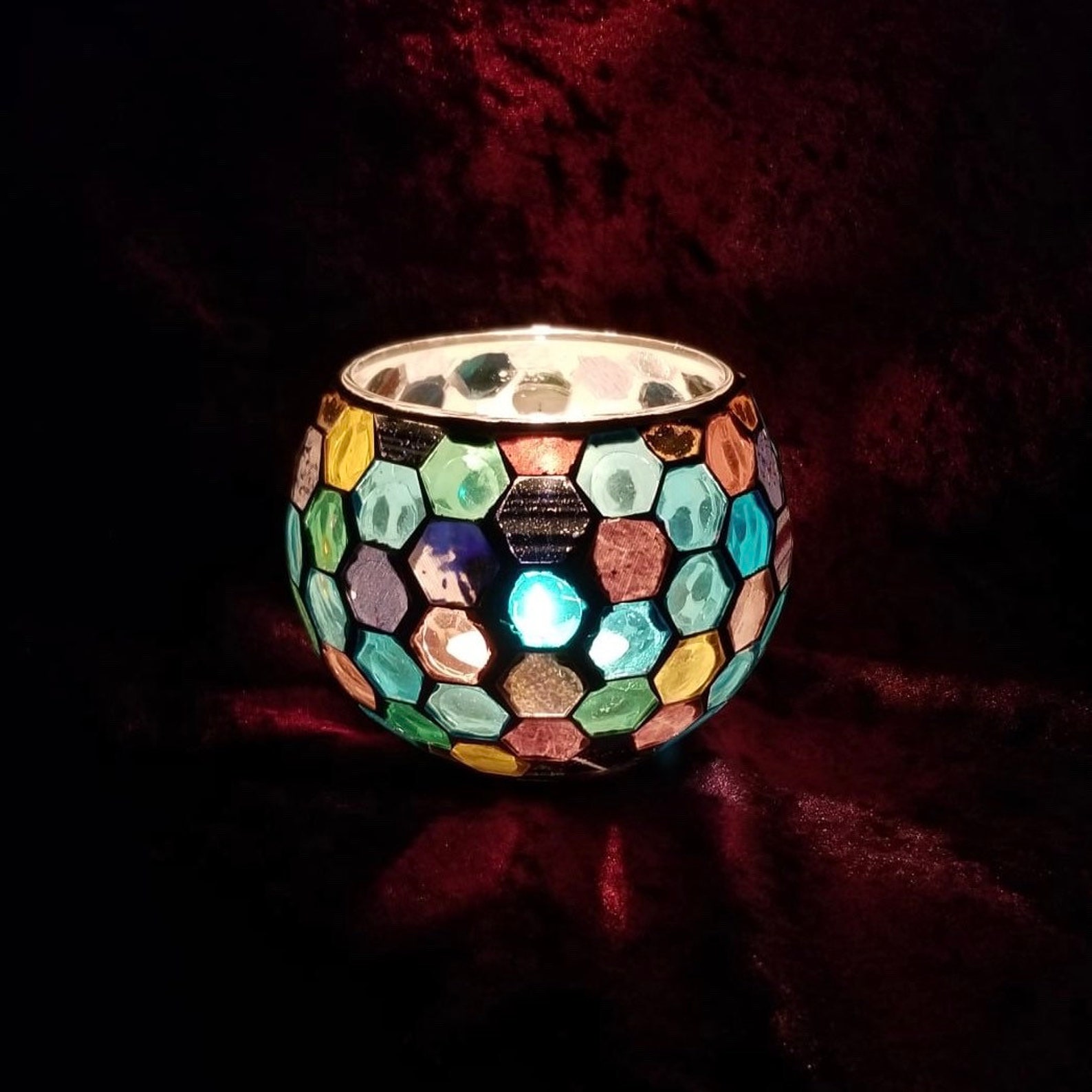 Colorful Mosaic Candle Holder Home Dining Decoration Etsy