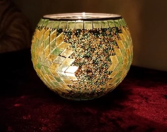 Lemon Mosaic Candle Holder - Handmade Glass Candle Holder - Cozy Candle Light Decorations - Home Decoration