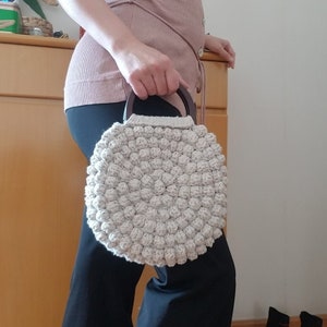 Handmade Crochet Bubble Bag with Wooden Handle