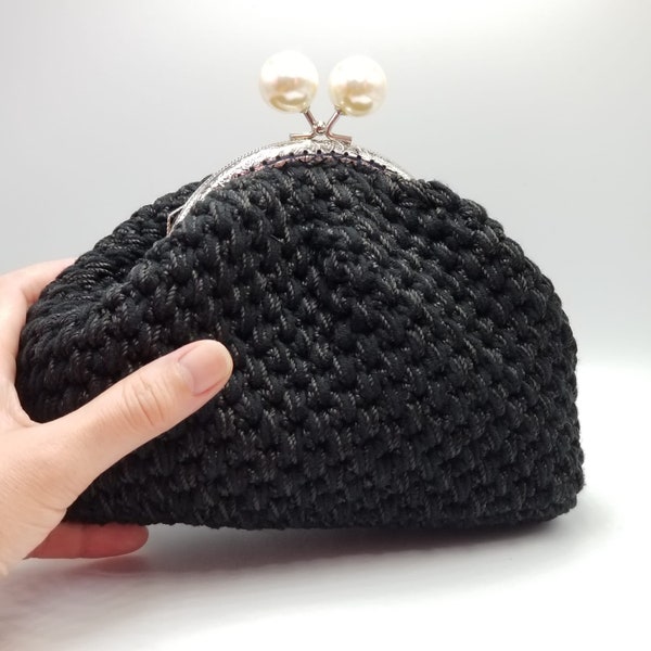 Porte-monnaie tricoté à la main - Pochette de verrouillage Pearl Kiss - Crochet Coin Purse