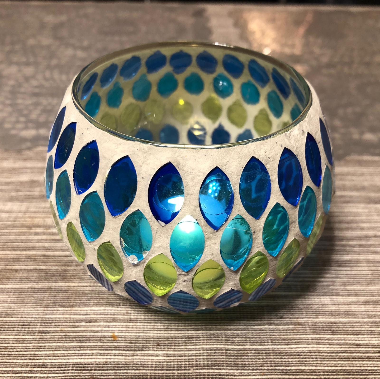 Turkish Blue Mosaic Candle Holder Marquise Glass Candle Light Handmade