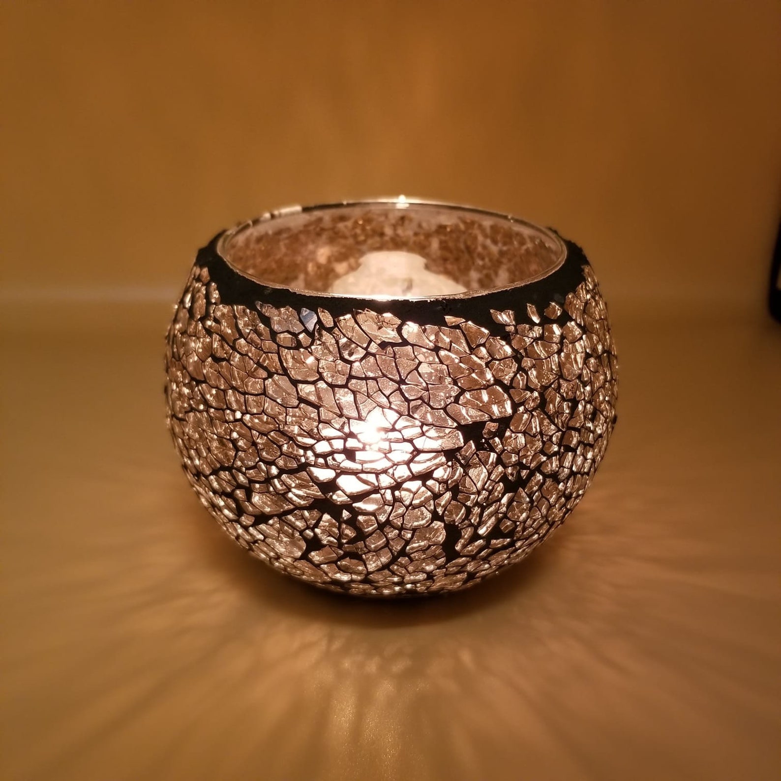Silver Brown Mosaic Glass Candle Holder Handmade Glass Etsy