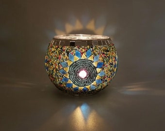 Sunflower Mosaic Candle Holder - Handmade Glass Home Decoration - Cozy Home Sweet Home Modern Candle Light