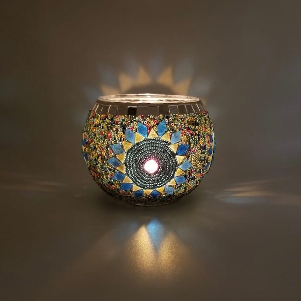 Sunflower Mosaic Candle Holder - Handmade Glass Home Decoration - Cozy Home Sweet Home Modern Candle Light