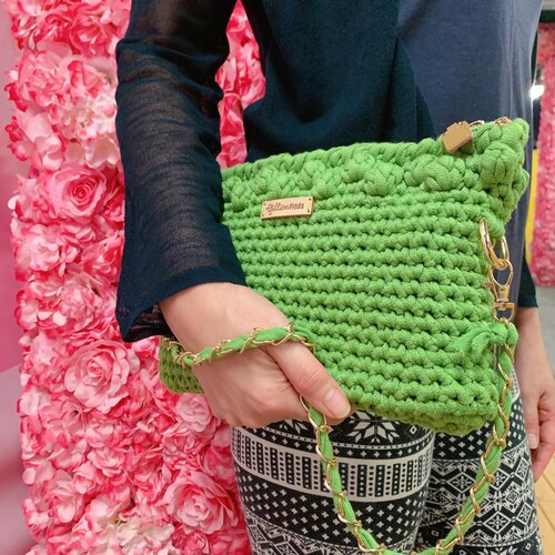 Handknitted Green Crochet Handbag - Handle Clutch - Purse - offers Green Purse - Birthday Gift - Gift for her