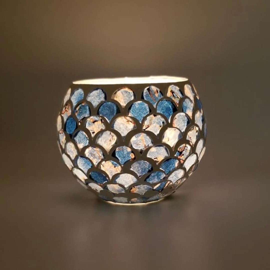 Mermaid Tiles Mosaic Candle Holder Handmade Glass Candle Light
