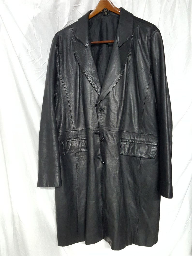 Black Leather coat Men/'s full length