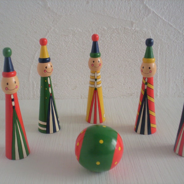 Kegelspiel Holz Handwerkskunst Kinderspiel bunt 6 Teile Geschenk Kinder