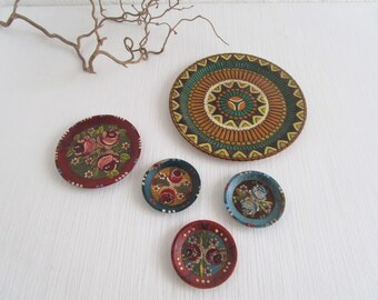 Vintage wooden plate, hand-painted, wall decoration, glass coaster, bottle coaster, wood