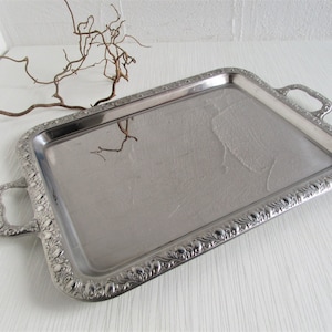 Vintage large serving tray stainless steel tray serving plate with handles