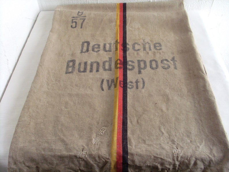 Vintage mail bag linen bag German Federal Post West shabby chic image 1