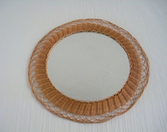 Vintage Spiegel 60er Jahre Rattan Boho rund Wanddeko