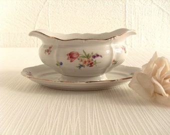 Vintage Gravy Boat Scattered Gold Rim Porcelain Food Serving Dinnerware